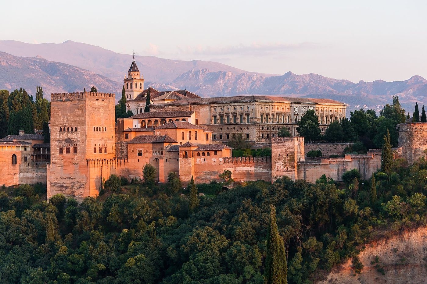 The Alhambra palace above Granada with the Sierra Nevada behind