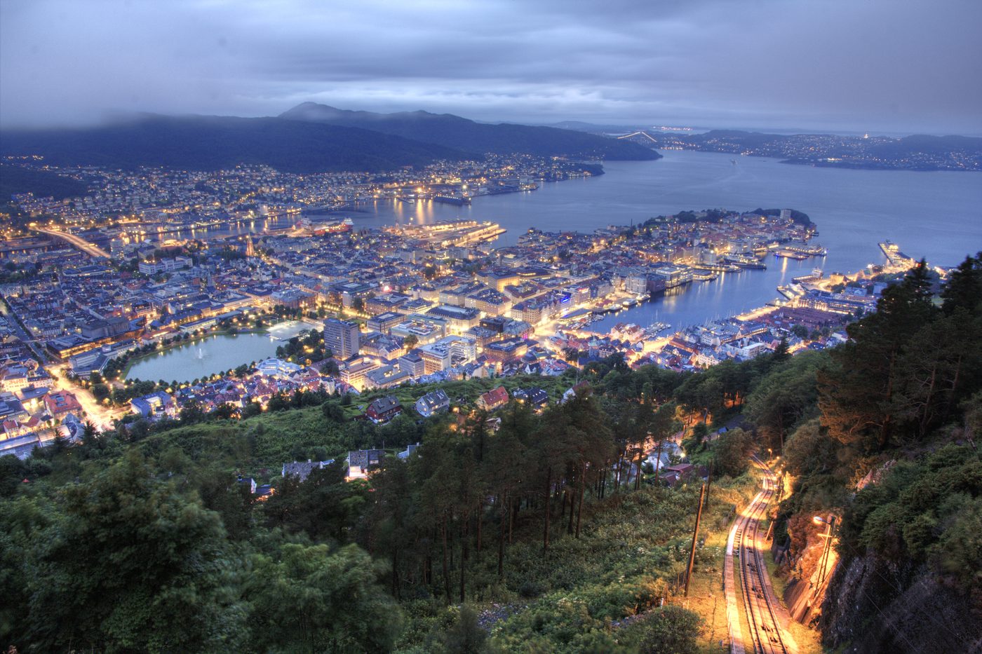 Bergen harbour surrounded by mountains