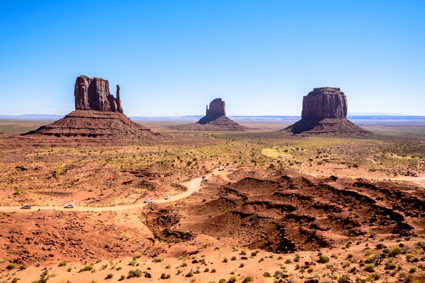 Sandstone buttes at sunrise in Monument Valley, Arizona